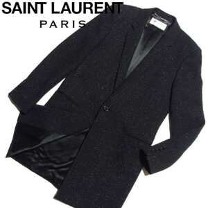 18AW SAINT LAURENT PARIS солнечный rolan Париж ламе твид 1B Пальто Честерфилд 46 чёрный черный 