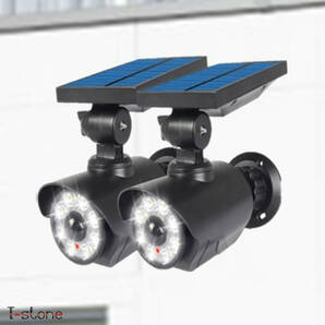 ソーラーライト 高輝度LED人感センサーライト ブラック2個 防犯ダミーカメラ 360°角度調節 IP66防水 3つの知能モード 駐車場 野外ライト