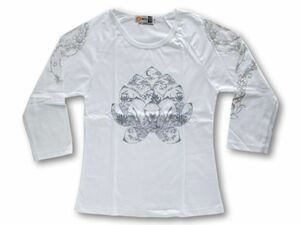 アジアンTシャツ　蓮・七部袖[ORBТシャツ・ホワイト]／サイズＳ