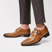 ビジネスシューズ 新品 メンズ レザーシューズ 牛革 モンクストラップ 紳士靴 5cmシークレット 本革 フォーマル 革靴 二色 ブラウン 25.0cm_画像2