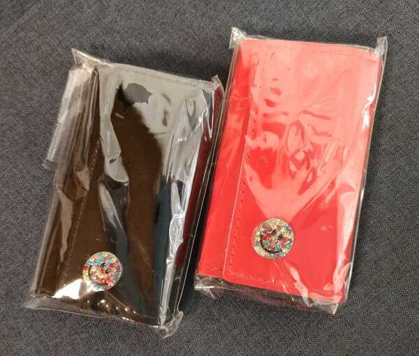 ★送料無料!★ 即決 Smiley スマイリー 二点 キーケース ハンドメイド 軽量 赤 黒 レッド ブラック