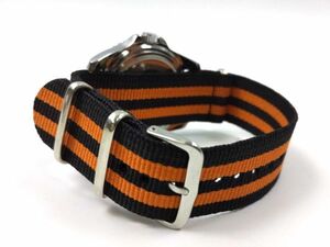  nylon made military strap nato type cloth belt wristwatch black X orange stripe 22mm