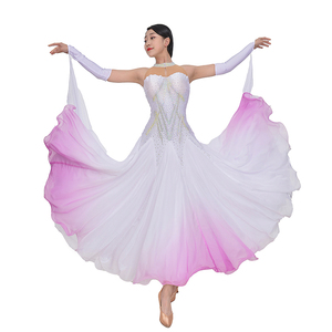 新品未使用　レディース社交ダンスドレス　高級品　モダンドレス　セミオーダー　競技ドレス　ライトストーン飾り　白＋ピンク