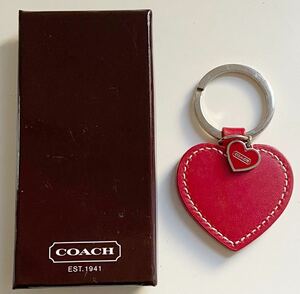 B3B173* Coach COACH original leather red color Heart Logo key ring key holder charm 