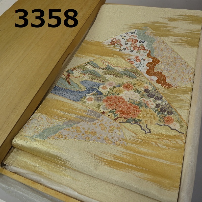 〇きものマーチ〇明綴れ 束ね熨斗 鳥 花 蝶々 金糸 袋帯〇美品 211my87