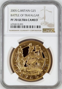 2005年 英国 イギリス トラファルガー海戦 記念 5ポンド プルーフ 金貨 NGC PF70 ULTRA CAMEO