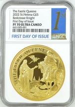 世界4枚 2022年 セントヘレナ フェアリークイーン 5ポンド 2オンス プルーフ金貨 FAERIE QUEEN UNA NGC PF70 UC First Day of Issue_画像1