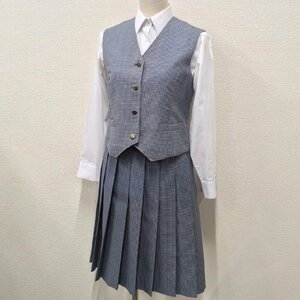 A203 (中古) 栃木県 宇都宮市立陽東中学校(旧制服) 3点セット /M/W72/ベスト/スカート/ブラウス/千鳥柄/制服/学生服/冬服/高校/女子学生