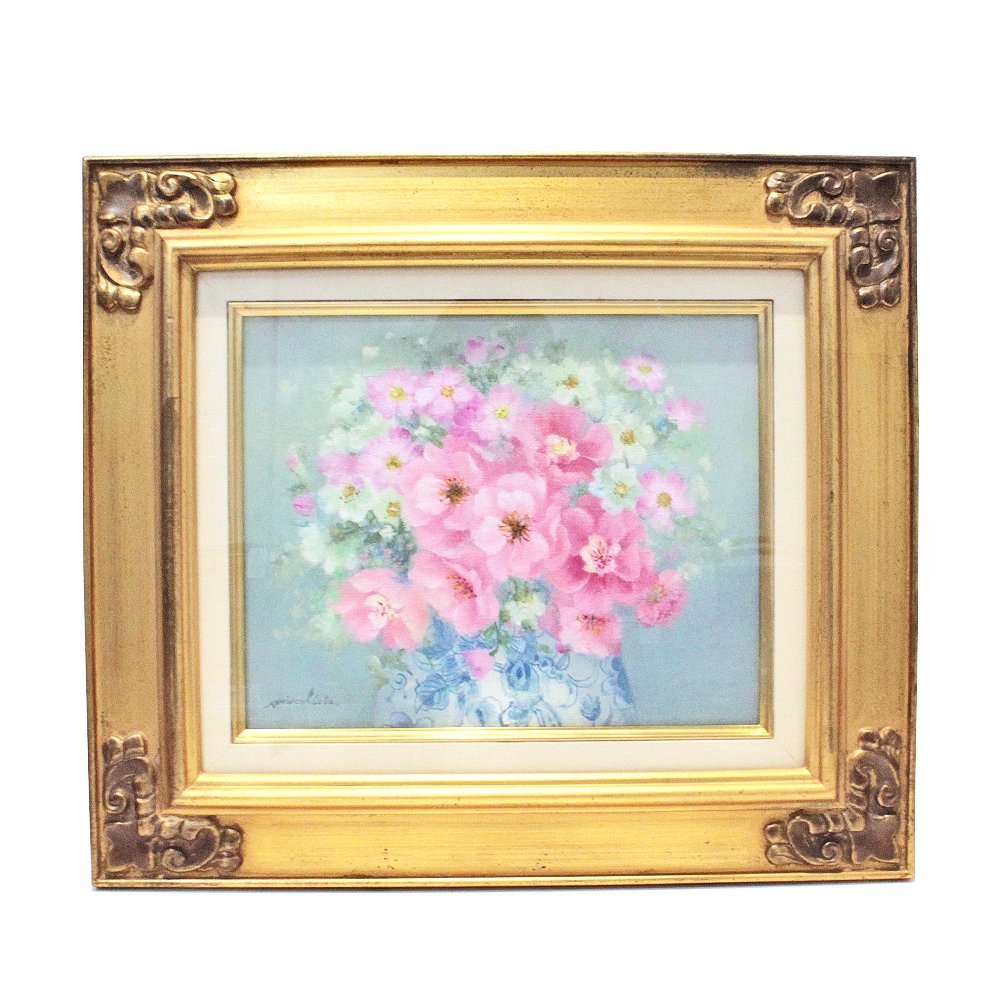 Akiko Isobe Melody of Flowers Oil painting F3 with frame Shipping fee 880 yen, Painting, Oil painting, Still life