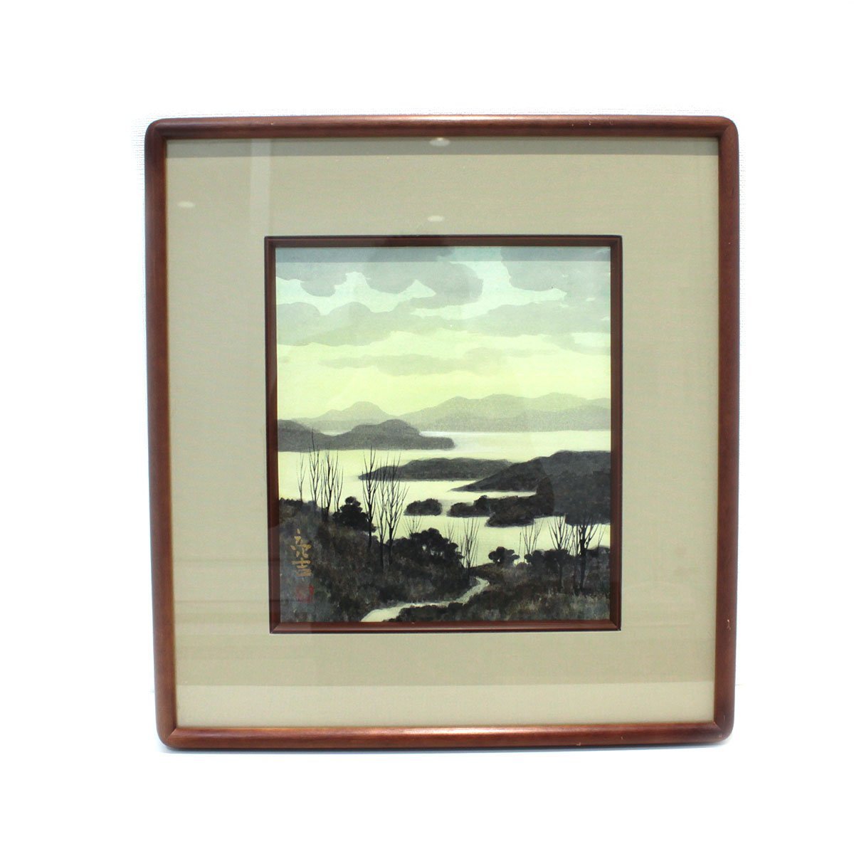 Morning at Lake Yukawa by Ryokichi Miyazaki, landscape painting, frame included, shipping 880 yen, Artwork, Prints, others