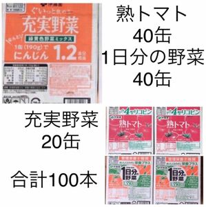 新品未開封　野菜ジュース3種類100缶まとめて　熟トマト　1日分の野菜　充実野菜　各20缶入り