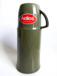 7~8回使用 美品 helios ヘリオス エレガンス ガラス製 卓上 魔法瓶 ポット マグボトル 水筒 250ml カップ付 オリーブグリーン ドイツ製