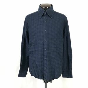 Made in Japan★ミッシェルクラン/MICHEL KLEIN★長袖ボタンダウンシャツ【51/Mens size -M～L/blue×navy/千鳥格子柄】Tops/Shirts◆BH245