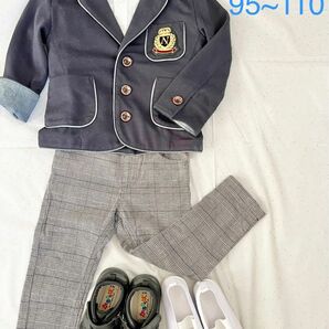 ジャケット 紺 白シャツ パンツ チェック 上履 靴 100 フォーマル 入園 卒園 発表会