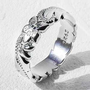  width 5mm plumeria Hawaiian jewelry ring ring lady's 925 plating alloy futoshi . specular finish [ silver /18 number ]