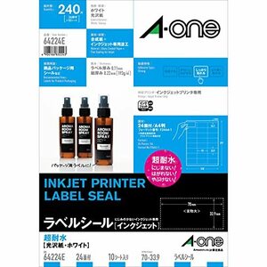 エーワン ラベルシール インクジェット 超耐水 光沢紙 24面 10シート 64224E