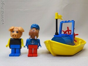 80sビンテージ LEGO Fabuland 3633 レア「セイウチのウォルターのモーターボート」＋「豚のヒューゴ」付き ファビュランド レゴ