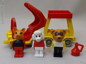 80sビンテージ LEGO Fabuland 3体付き キャンピングカーセット レア「キツネ」＋「プードル黒目」＋「アライグマ/黒マスク」ファビュランド