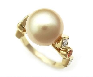 [Midoriyakuya] [Price Down] Shome Claris Pearl Ring Diamond Orange Sapphire K18YG [Используется]