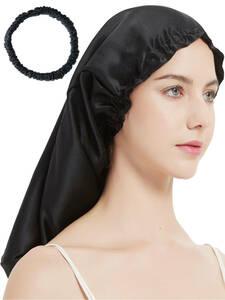 Night cap black long hair for silk hair elastic set long .. for silk Night cap hair cap elastic . rubber 