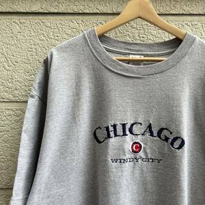 USED USA古着 刺繍 スーベニア Tシャツ CHICAGO WINDY CITY シカゴ anvil アンビル グレー ビッグサイズ アメリカ古着 2Xサイズ