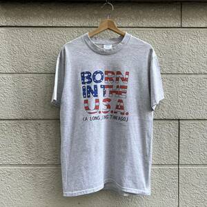 90s USA製 プリントTシャツ グレー 半袖 星条旗 アメリカ柄 SHOEBOX GREETINGS アメリカ製 古着 vintage ヴィンテージ Lサイズ メッセージ