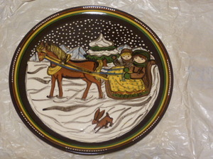 SALE【ヴィンテージ、未使用】1970年代にスイスで購入　クリスマス　お皿　Keramik Lanz Gwatt　大皿　陶器　飾り皿