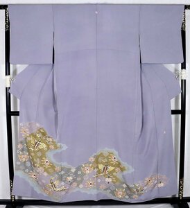 .. color tomesode . silk blue purple Aska. ground . flower . bird M size ki27600 beautiful goods kimono lady's silk 30 fee 40 fee 50 fee 60 fee free shipping 