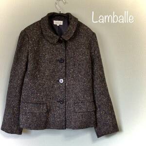 *Lamballe Ran crowbar jacket tweed jacket circle collar jacket jacket lady's size 9 number black series color woman formal 