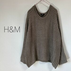 ◎H&M ニット ざっくりニット 重ね着用ニット 長袖セーター セーター クルーネック カーキ色 レディース Mサイズ アクリル100％　52