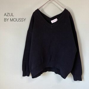 ◎AZUL BYMOUSSY アズール ニット 長袖ニット コットン混 黒 レディース Sサイズ Vネックニット　21