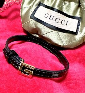 [Окончательная цена] Красота Gucci Gucci Square G Кожаный браслет золото черная эмаль сэкономила шнурки для шнурки