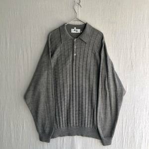 イタリア製 Vintage ウール ニット ポロシャツ / L アクリル グレー 長袖 ビンテージ USA K3-02014-7277 sale
