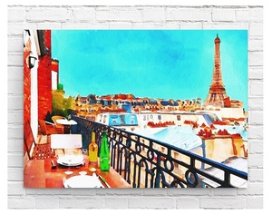 インテリアポスター フランス パリの風景 デジタルアートイラスト (テラスからのエッフェル塔) A2サイズ(420×594mm) an6