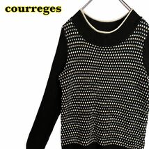 courreges クレージュ　長袖ニット　ドット　紺　レディース　38サイズ 【AY0990】_画像1