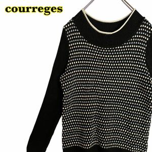 courreges Courreges long sleeve knitted dot navy blue lady's 38 size [AY0990]