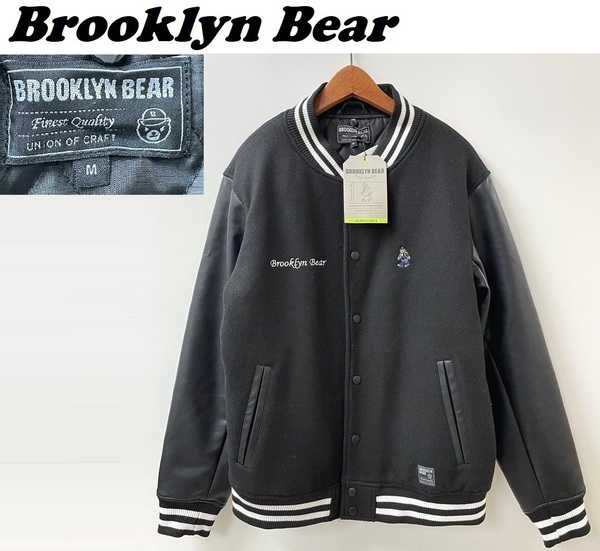 未使用品 /M/ Brooklyn Bear ブラック スタジャン メルトン タグ 切替 メンズ レディース クラシック リブ カジュアル 黒 ブルックリンベア