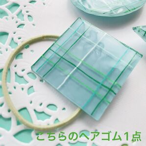 【ヘアゴム】チェック×ミントカラー*四角