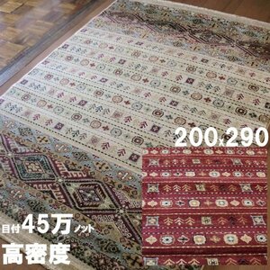 ラグ カーペット 200x290 3畳 ～ 4畳 打込45万 ギャッベ柄 キリム柄 ウィルトン ラグマット 絨毯 床暖房 ホット対応 ローカルトキトキ