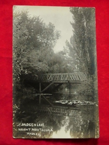 3129/戦前 絵葉書 タコマ (ワシントン州) ライト パーク 橋/湖 当時写真 ポストカード