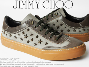 ■新品正規12万【JIMMY CHOO】ジミーチュウ/ACE/ミックススタースタッズワックスヌバックレザーローカットスニーカー43/28㎝/ C151