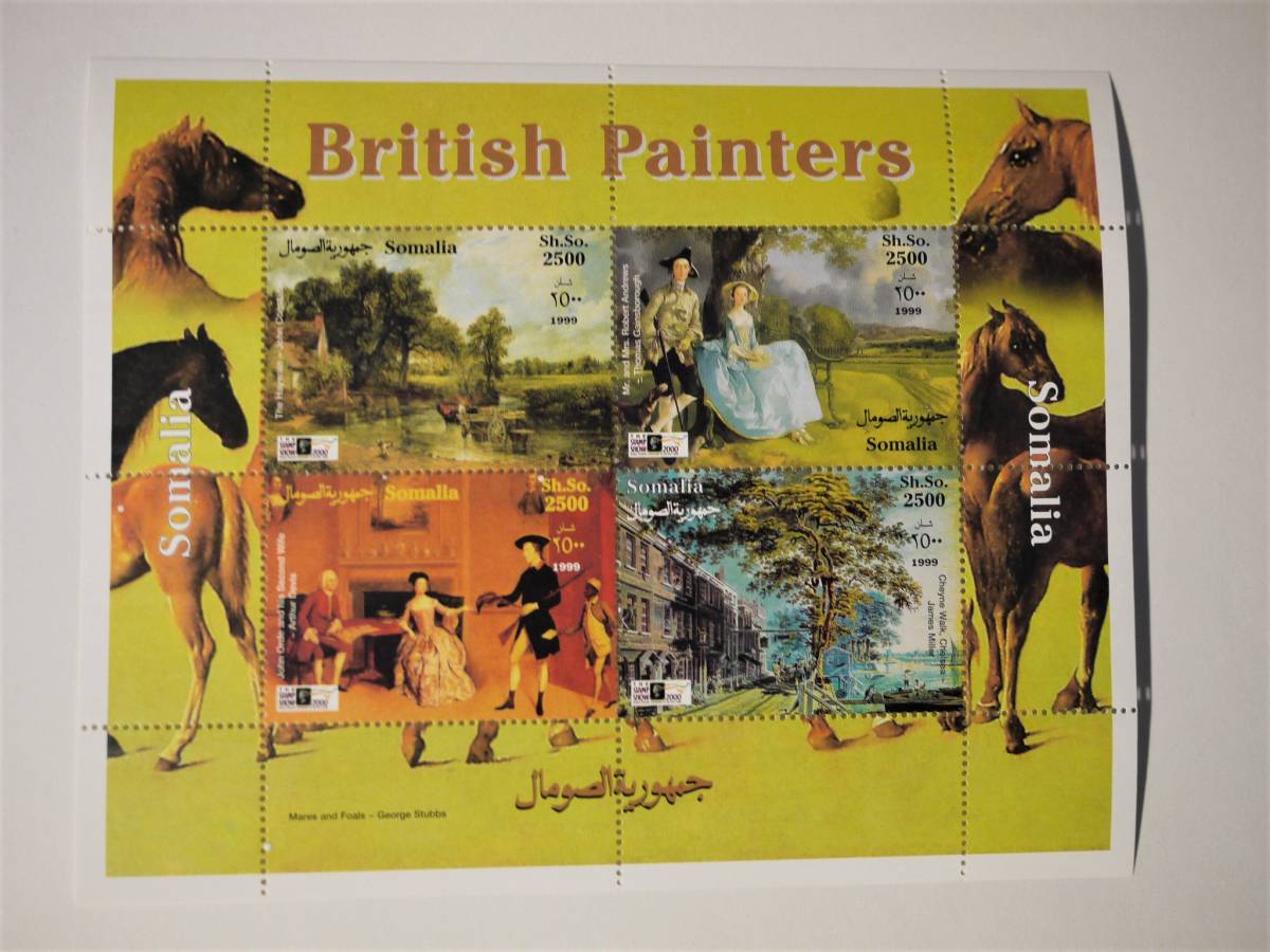 Somalia-Briefmarkenbogen, britischer Künstler, Gemälde, 4 Typen, unbenutzt, 1999, Antiquität, Sammlung, Briefmarke, Postkarte, Afrika
