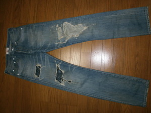 名作 Levi's リーバイス 501 08501-01 W28 白リベット インディゴ濃い ユーズド加工 ヒッコリーリペア加工