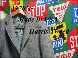 ★激安お買い得SALEの1着★Made in USA製アメリカ製米製Harris Tweedハリスツィードウールジャケットビンテージクルミボタン70s70年代
