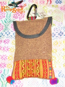 モン族タバコケースBR茶色　アジアンエスニック民族タイ雑貨 刺繍生地　古布