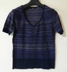 INED Ined short sleeves knitted sweater short sleeves purple size 2 border thin otkyuk k f ①0212