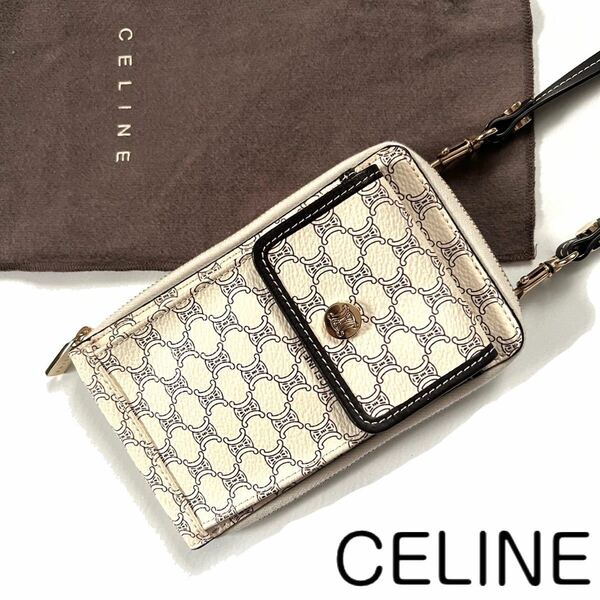 【送料無料】【未使用】celine セリーヌ　白マカダム柄　ミニバッグ　ショルダーバッグ　鞄　レディース　PVC レザー　トリオンフ