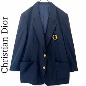 [ free shipping ]ChristianDior Christian Dior navy blue blur jacket navy lady's gold button blaser L badge 