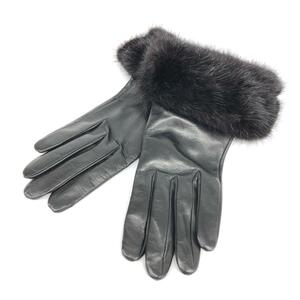 ◆Christian Dior クリスチャンディオール 手袋 7◆ ブラック レザー/ミンクファー レディース 手袋 glove グローブ 服飾小物