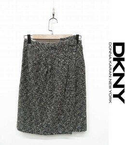 Q157/ DKNY ひざ丈ラップスカート ミニスカート ツイード ストレッチ 4 M~L グレー